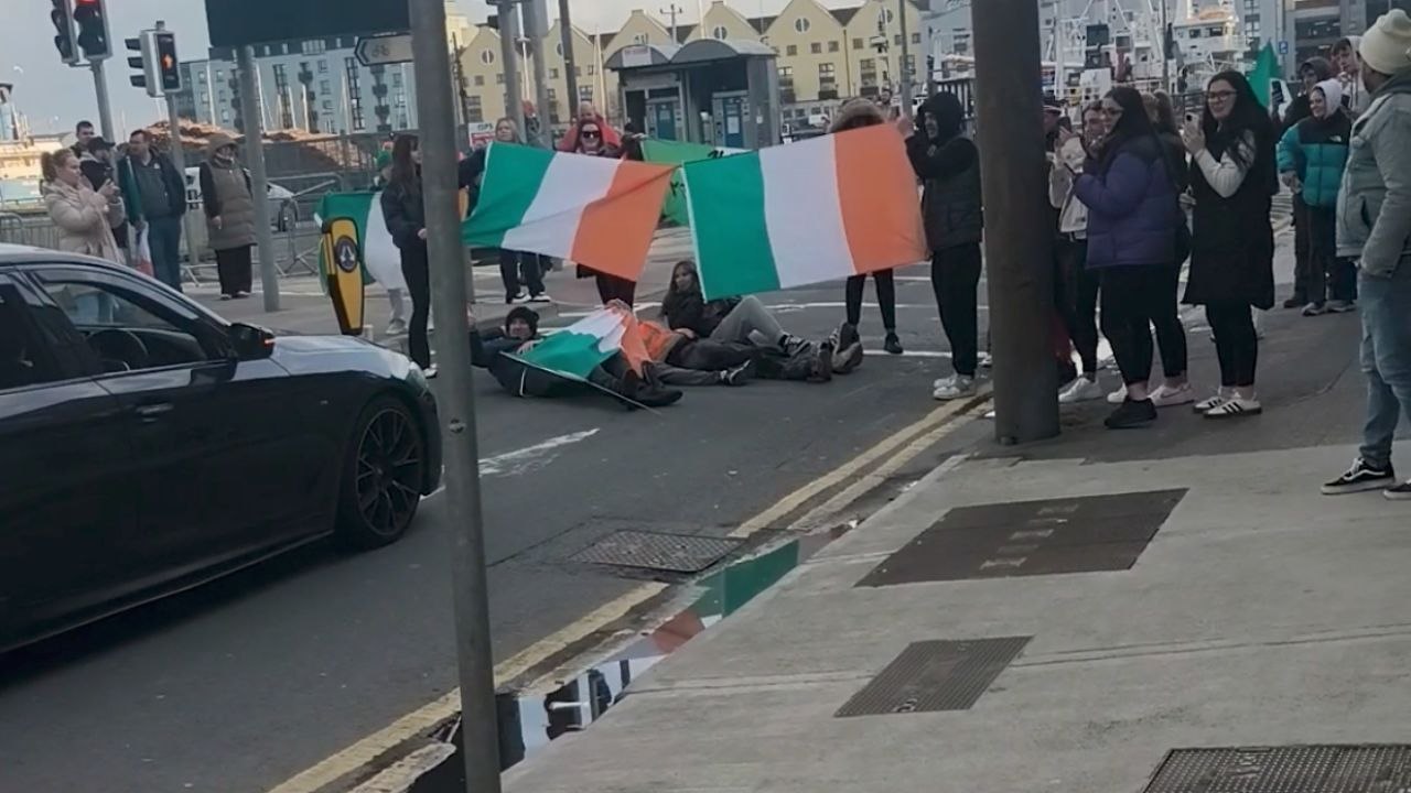 Traffic Stuck As Protest Continues In Galway City