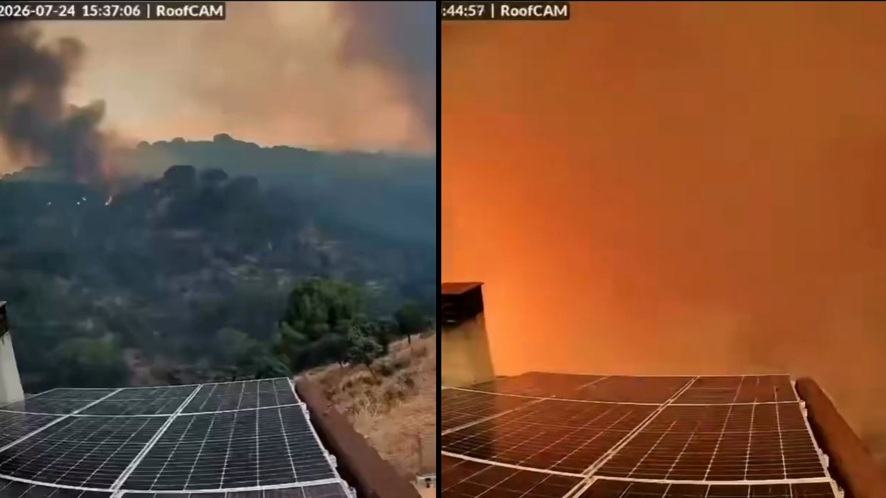 Una cámara graba el brutal avance del incendio de Madrid: las llamas rodean una casa en solo ocho minutos