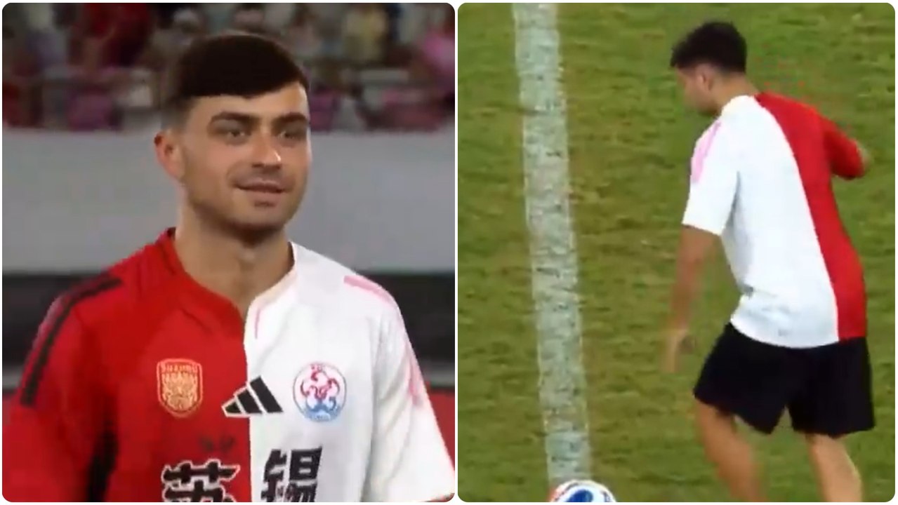 ¡Surrealista! Pedri hace el saque de honor en un partido oficial en China