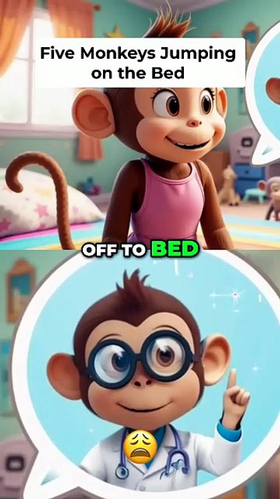 Five Little Monkeys Jumping on the Bed 🐵🛏️ | Fun Counting Song for Kids #Shorts