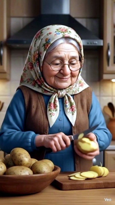 Grand ma making potato chips