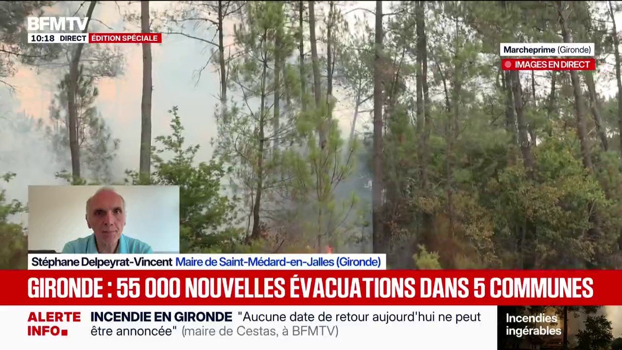 Incendie en Gironde: "La situation est stabilisée, le front d'incendie est descendu vers le sud", indique le maire de Saint-Médard-en-Jalles