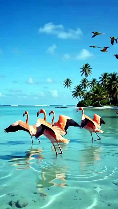 Turquoise Lagoon with Flamingos | Relaxing Tropical Wildlife in 4K