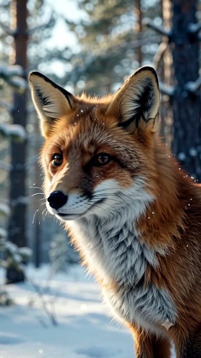 Red Fox Walking Through a Snowy Forest | Beautiful Winter Wildlife in 4K