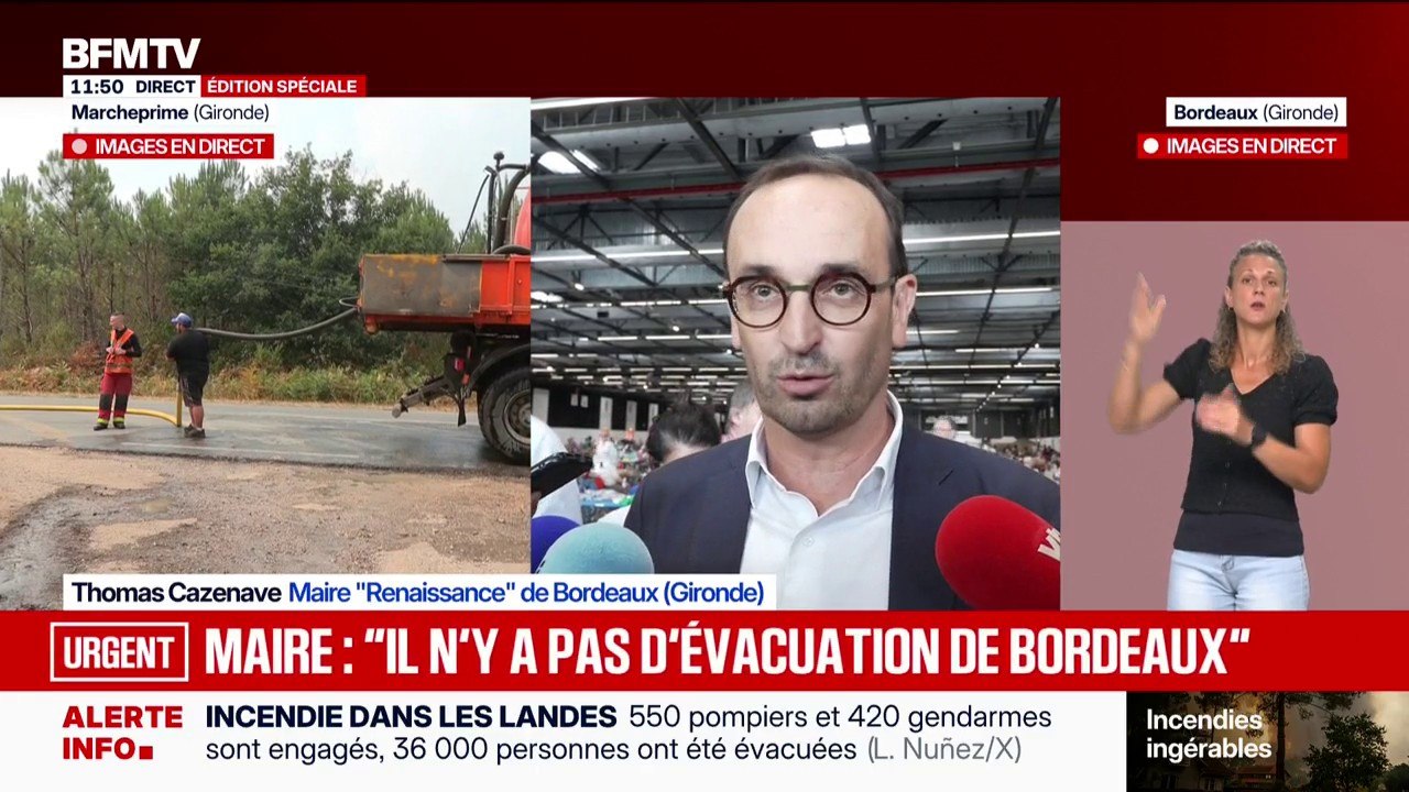 Incendie en Gironde: "Il n'y a pas d'évacuation de Bordeaux à l'ordre du jour", assure le maire, Thomas Cazenave