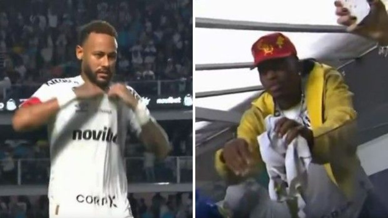 Neymar, doppietta con il Santos: in tribuna esulta Leao, lui gli regala la maglia