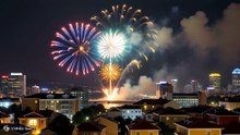 高層ビルから見る打ち上げ花火
