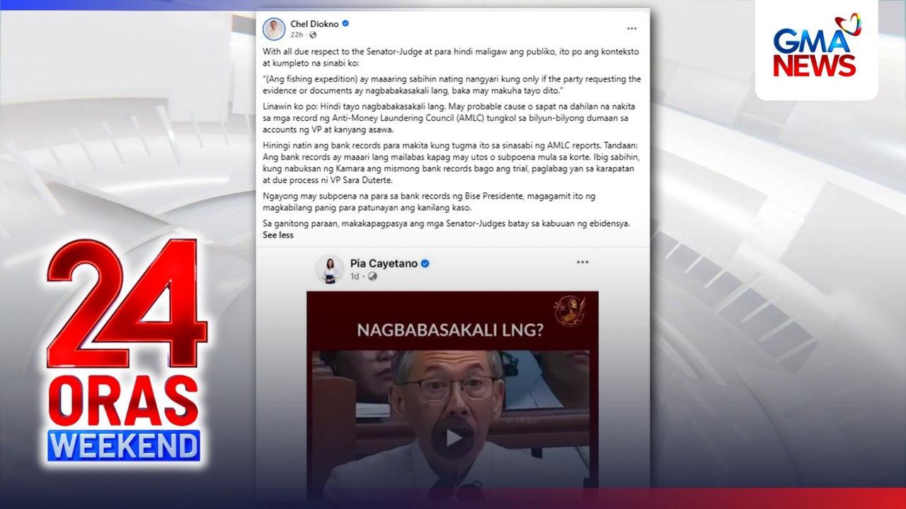 Sen.-Judge P. Cayetano, nagpost ng video ng diskusyon sa trial nina Rep. Diokno at Sen.-Judge A. Cayetano; may text na “walang mga ebidensiya pero nag-aakusa na” | 24 Oras Weekend