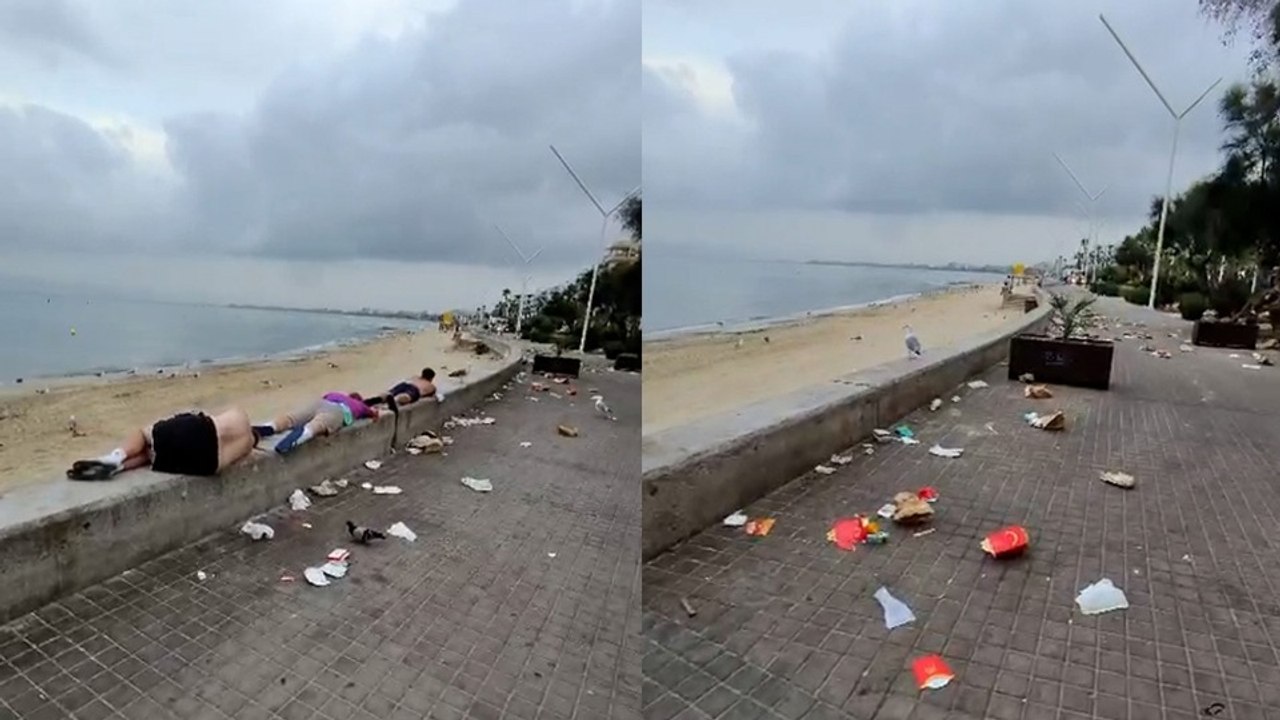Bochorno en Playa de Palma: graban a turistas durmiendo tirados en la calle entre la basura