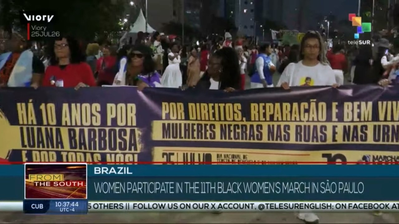 Women participate in the 11th black women march in Sao Paulo