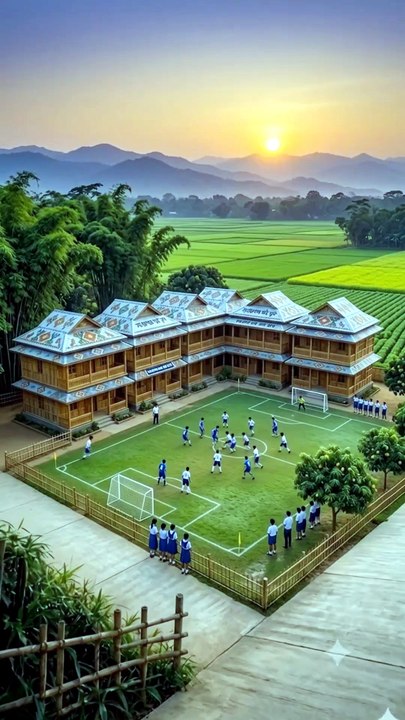 Friendly foot ball match in a school ground.