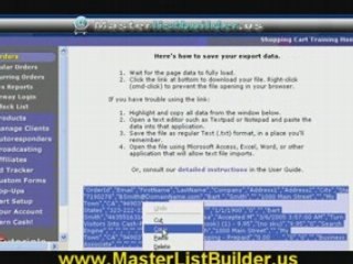 Shopping Cart Software: Exporting Orders