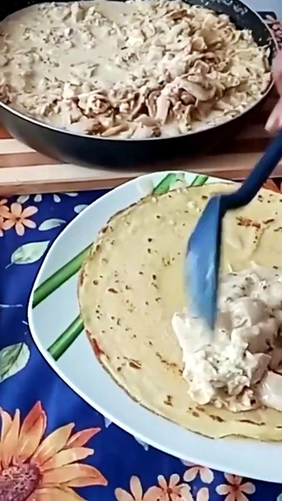 crepes de pollo con champiñones #crepes #recetafacil
