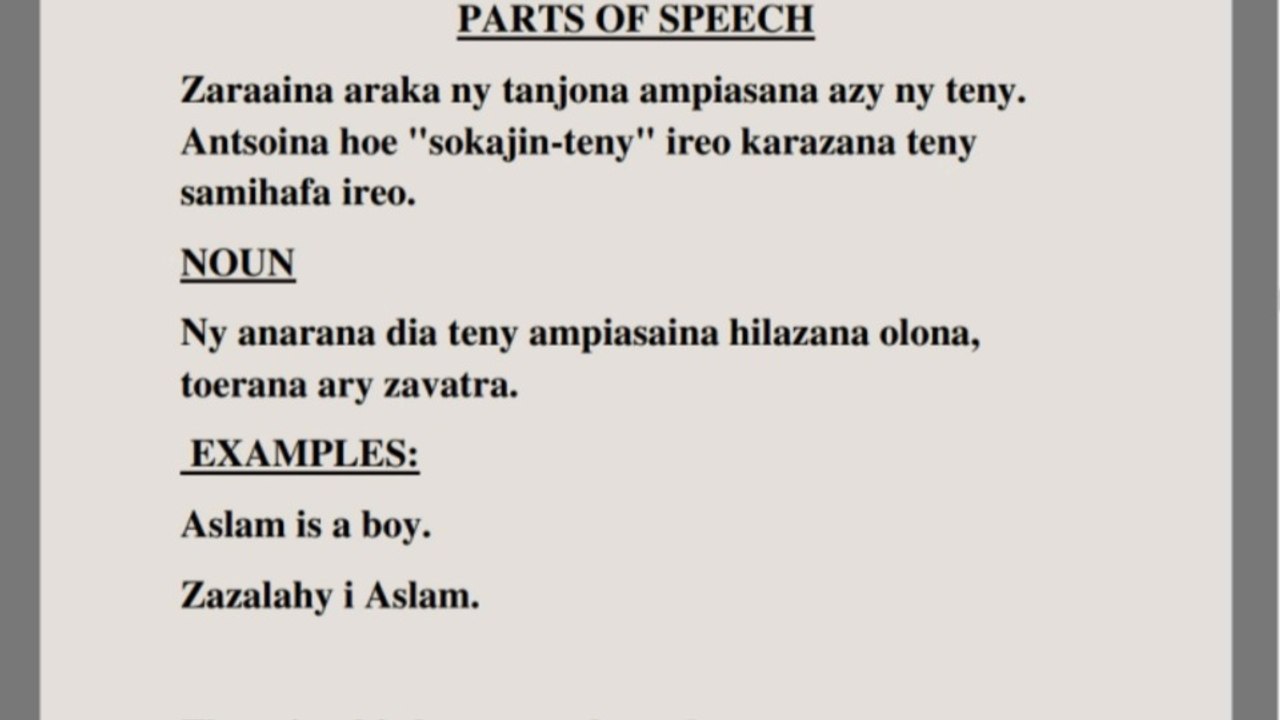 Mianatra Teny Anglisy Amin'ny Teny Malagasy(Mianara momba ireo sokajin-teny) amin'ny tenin-dreninao