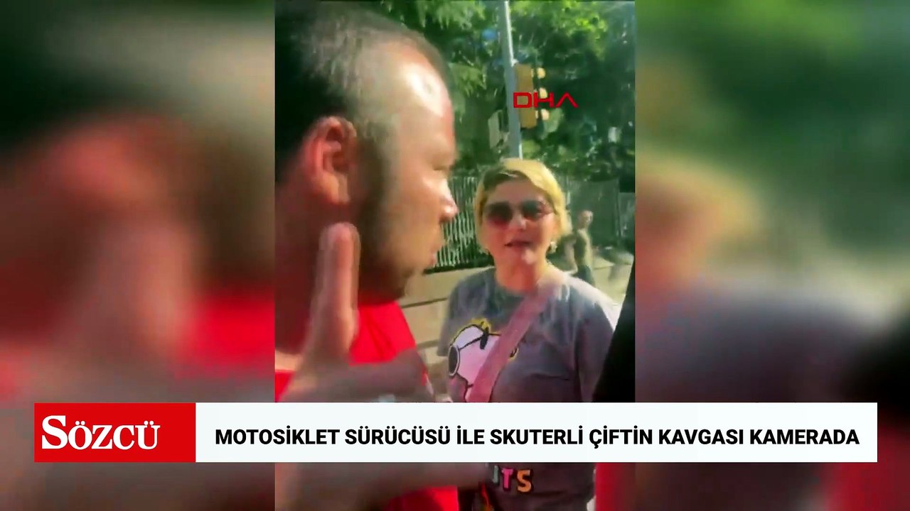 Üsküdar'da motosiklet sürücüsü ile skuterli çiftin kavgası kamerada