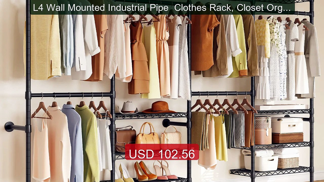 L4 Wall Mounted Industrial Pipe  Clothes Rack, Closet Organize... -- Best Buy 2026 | Great Quality!