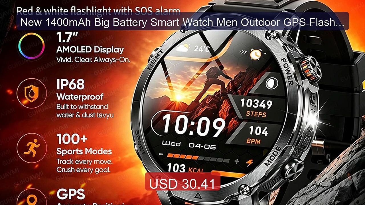 New 1400mAh Big Battery Smart Watch Men Outdoor GPS Flashli... -- Top Pick 2026 | Unbeatable Price!