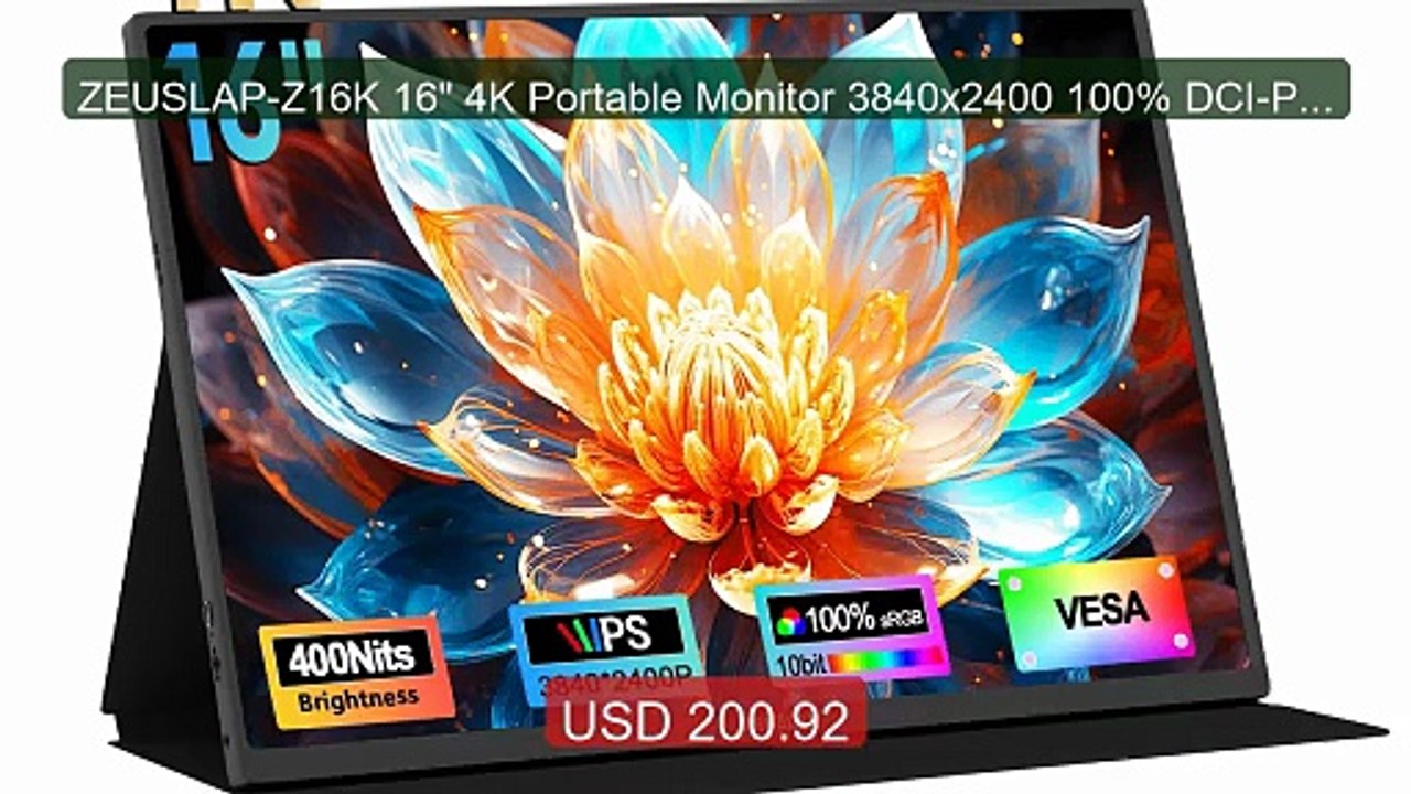 ZEUSLAP-Z16K 16" 4K Portable Monitor 3840x2400 100% DCI-P3 Th... -- Amazing Value 2026 | Must Have!
