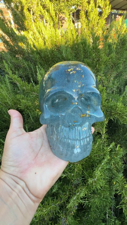 Clear blue resin skull