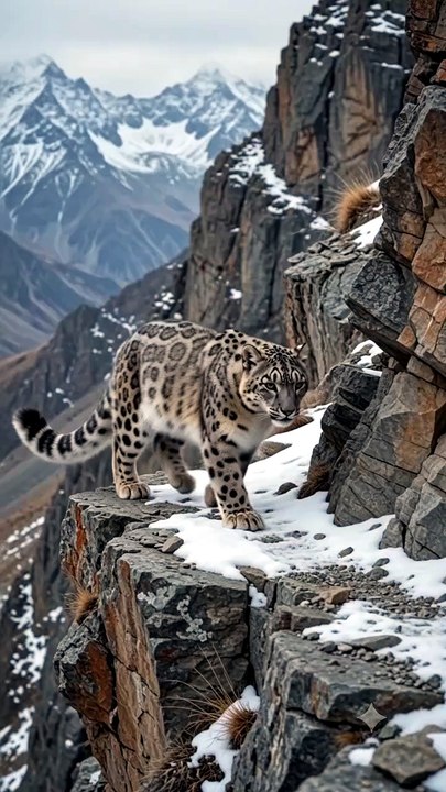 Snow Leopard Walking on Rocky Cliffs | Rare Mountain Wildlife in 4K