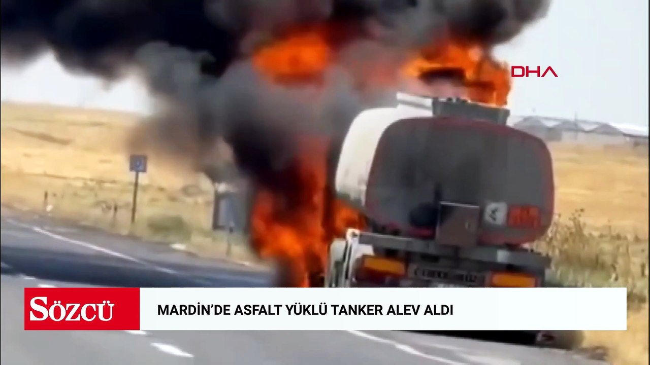 Mardin’de asfalt yüklü tanker alev aldı