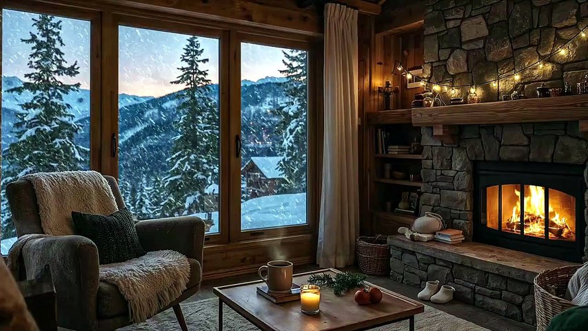 Chalet d'hiver en bois avec une ambiance chaleureuse de cheminée 🔥