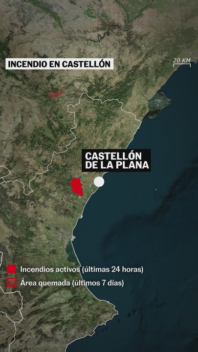La representación gráfica del territorio afectado por el fuego en Castellón