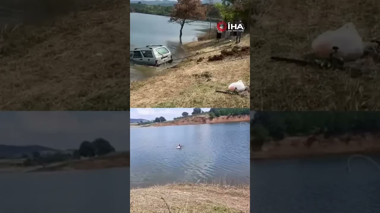Baraja uçan otomobili 5 metre derinliğe dalıp çıkardı