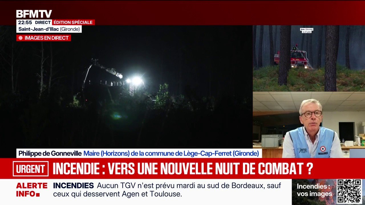 "La reprise" de l'incendie inquiète Philippe de Gonneville, maire de la commune de Lège-Cap-Ferret en Gironde