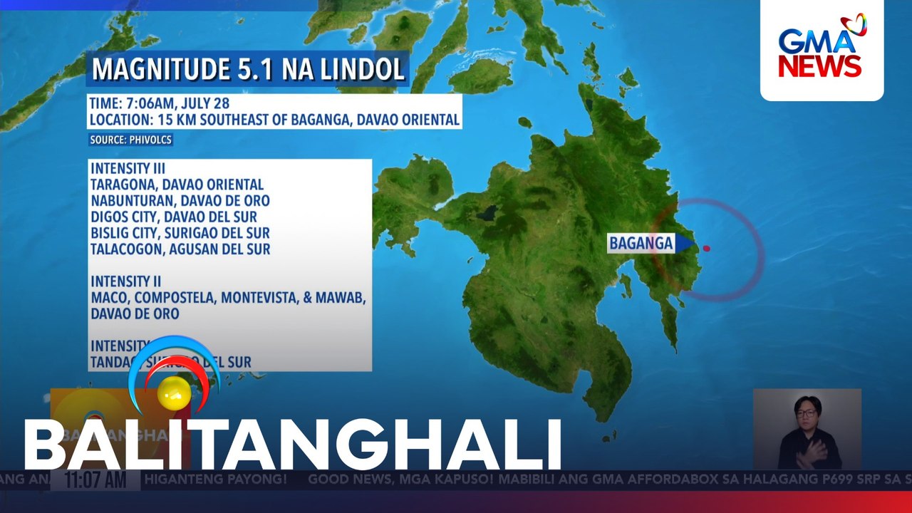 PHIVOLCS - Davao Oriental, niyanig ng magnitude 5. 1 na lindol | Balitanghali