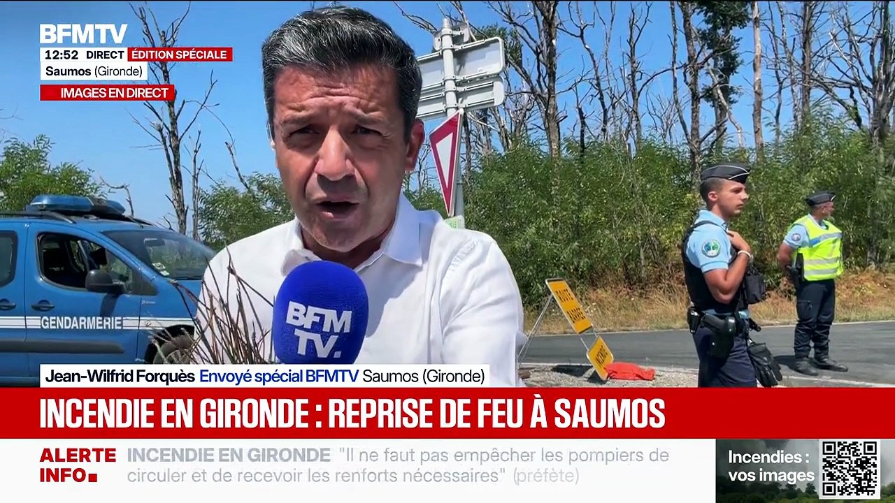 Le journaliste de BFMTV Jean-Wilfried Forquès en direct de Saumos, où l'incendie de Gironde a débuté, jeudi 23 juillet 2026