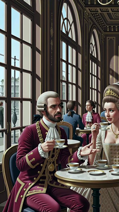 Aristocrats sipping coffee and getting excited about get-rich-quick schemes