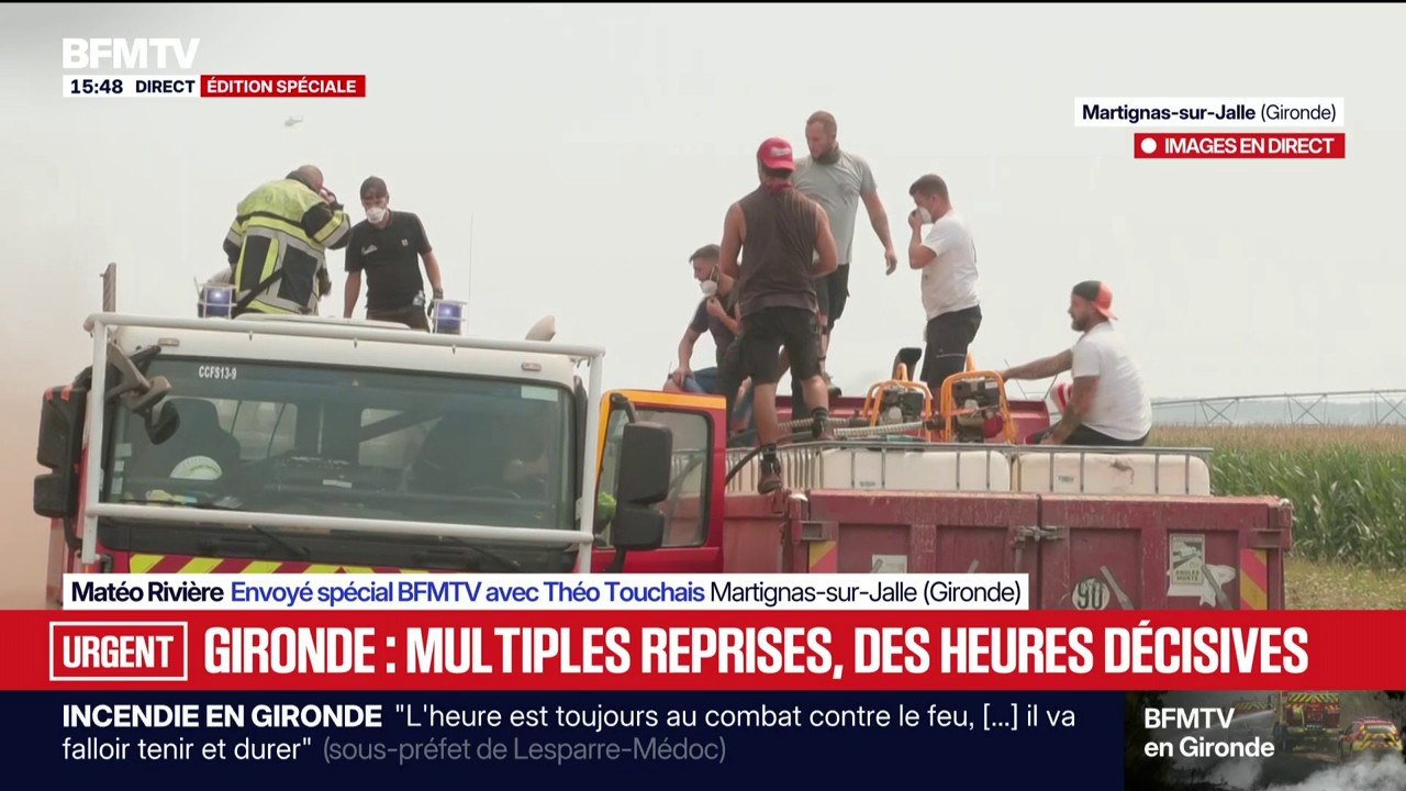 Incendies en Gironde: des volontaires rechargent en eau les camions de pompiers à Martignas-sur-Jalle