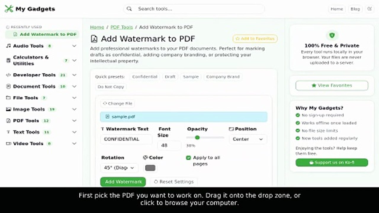 Add Watermark to PDF — Free Online Tool, No Upload Needed