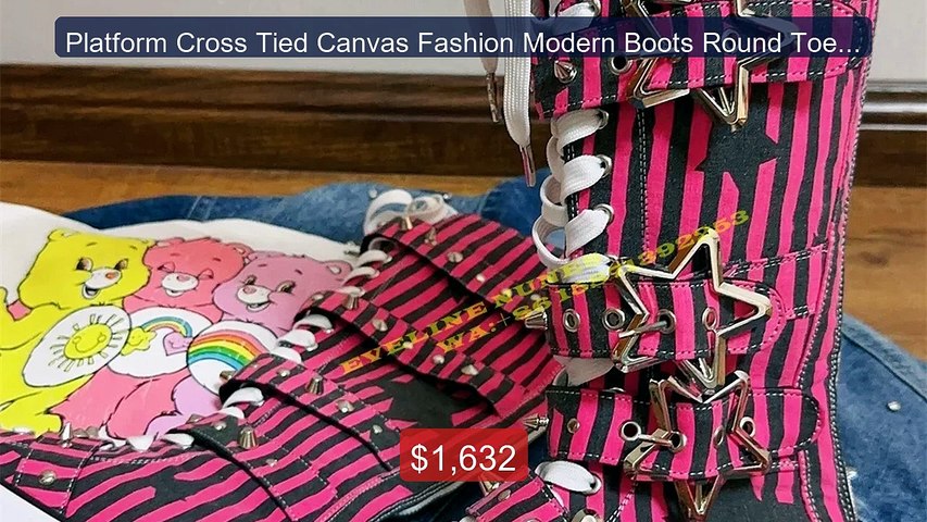 専用ページ✨ Platform Cross Tied Canvas Fashion Modern Boots Round Toe Height
