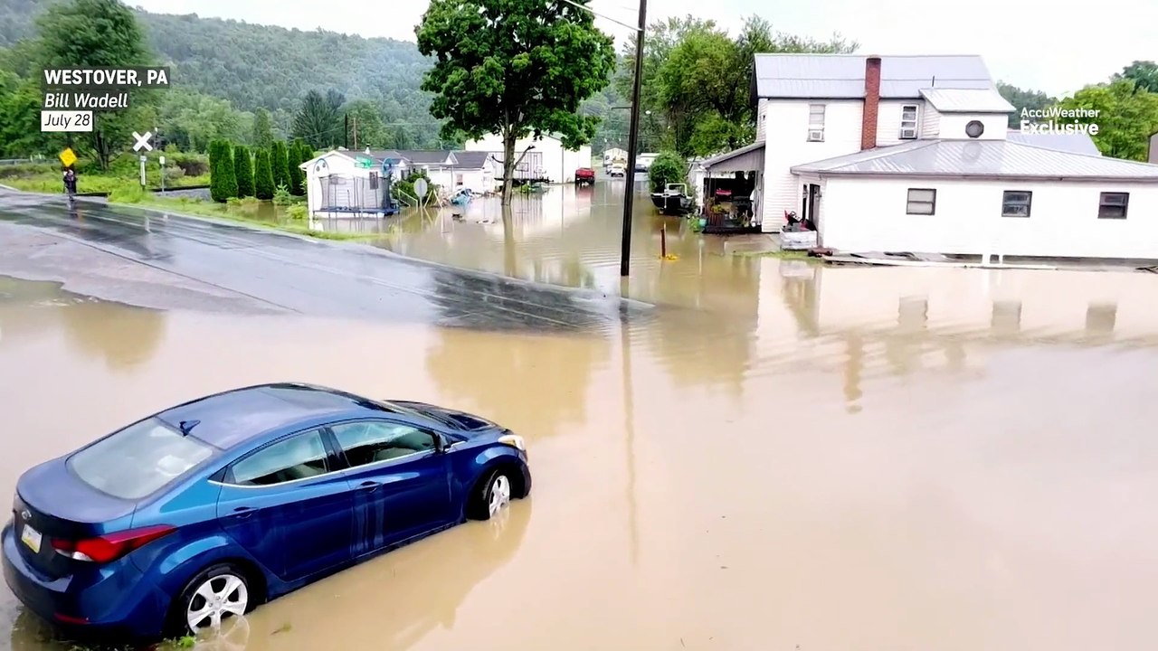 Drone video shows severe flooding throughout Pennsylvania