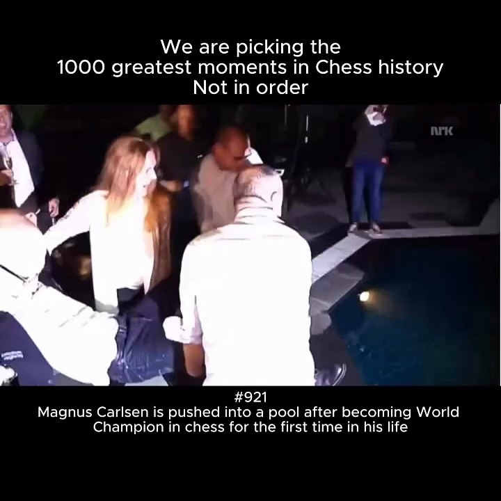Magnus Carlsen is crowned a World Champion in Chess for the first time in his life. Afterwards, he is pushed into a pool by his friends and family.
