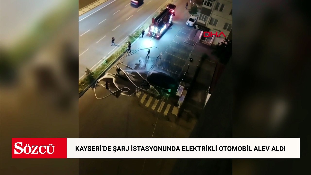 Kayseri’de şarj istasyonunda elektrikli otomobil alev aldı; o anlar kamerada