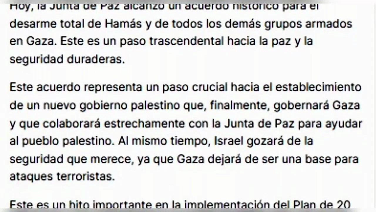 Trump anuncia acuerdo para el desarme total de Hamás como parte de su plan para Gaza
