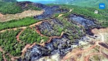 Fethiye'de yanan ormanlık alan havadan görüntülendi