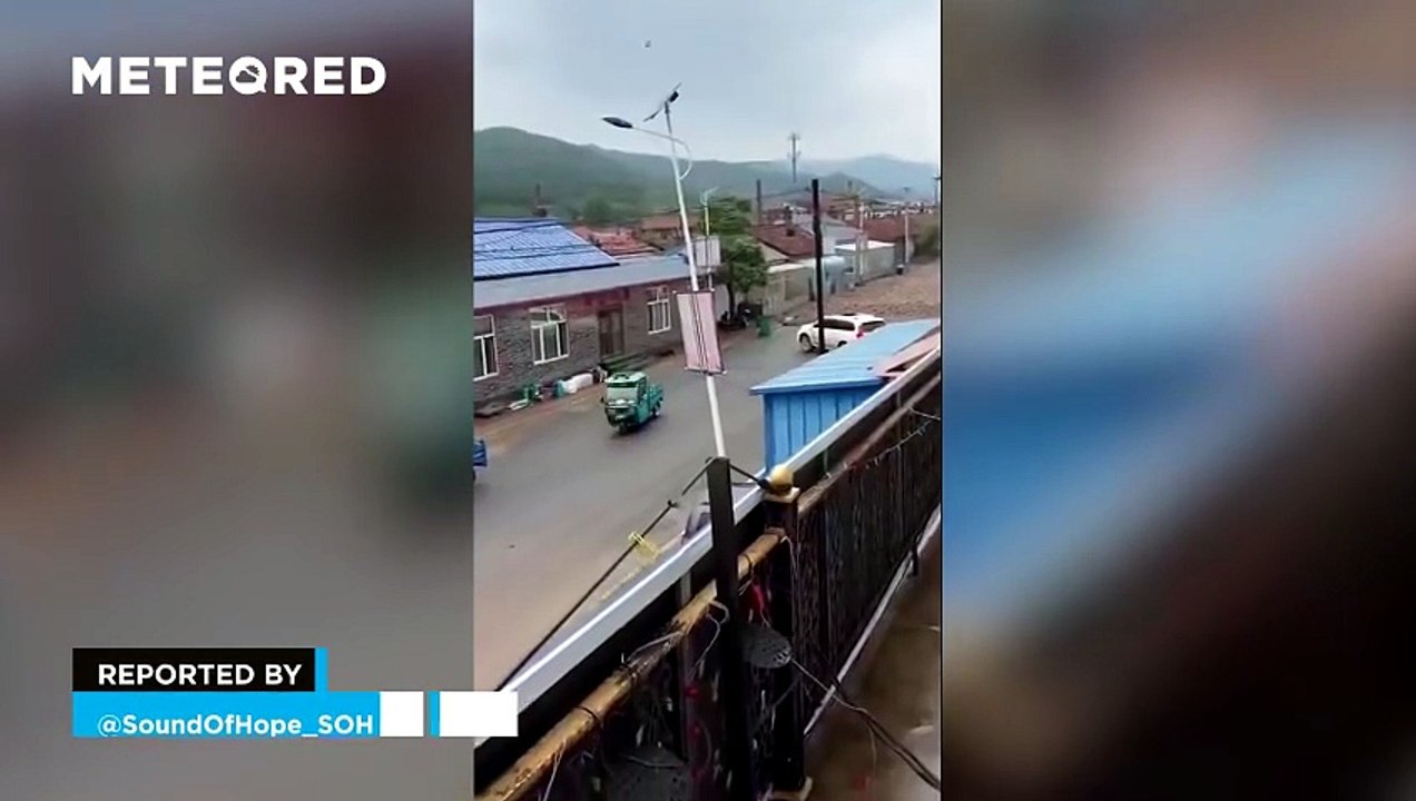 A flash flood covers the streets of Chunyang, China, in a few seconds