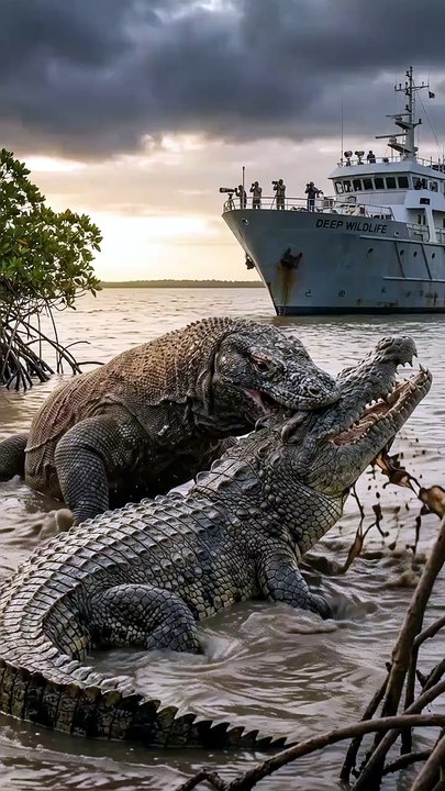 Titan Komodo Dragon Locks Jaws With a Monster Crocodile