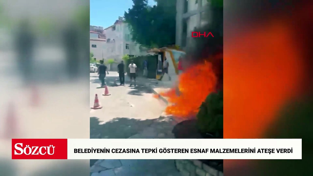İşletmesine ceza uygulandığı gerekçesiyle malzemelerini belediye önünde ateşe verdi