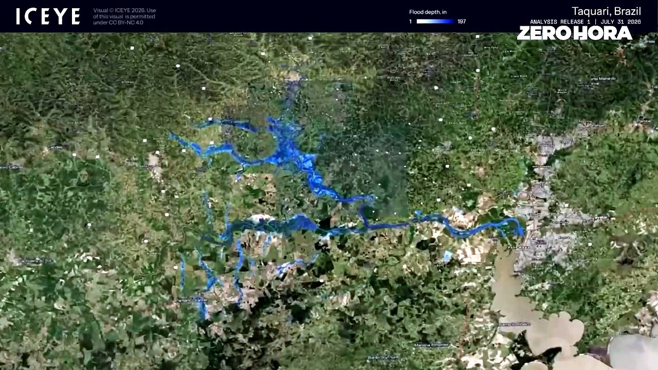 Imagens de satélites mostram a extensão da cheia no Vale do Taquari