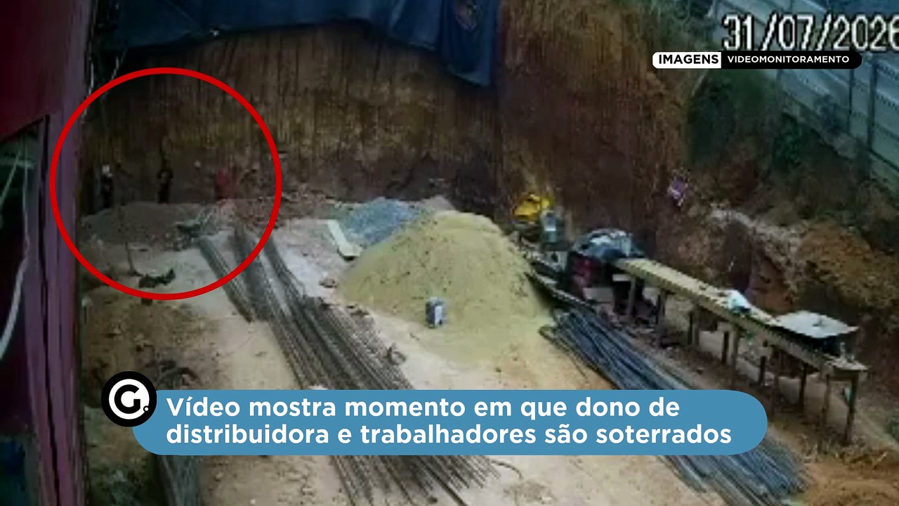 Vídeo mostra momento em que dono de distribuidora e trabalhadores são soterrados