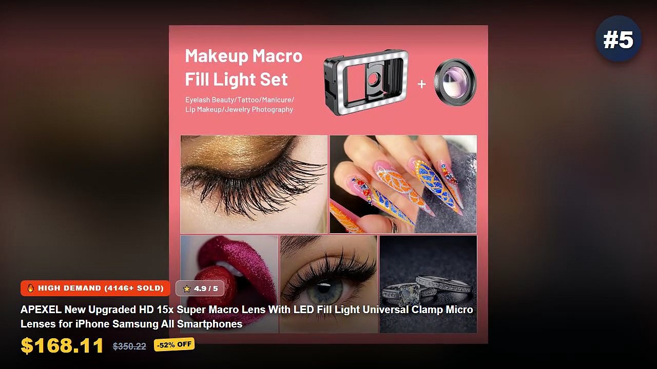 Clip-On Phone Macro Lenses For Product Photos: Top 5 Best Sellers - APEXEL New Upgraded HD 15x Super Macro Lens With LED...