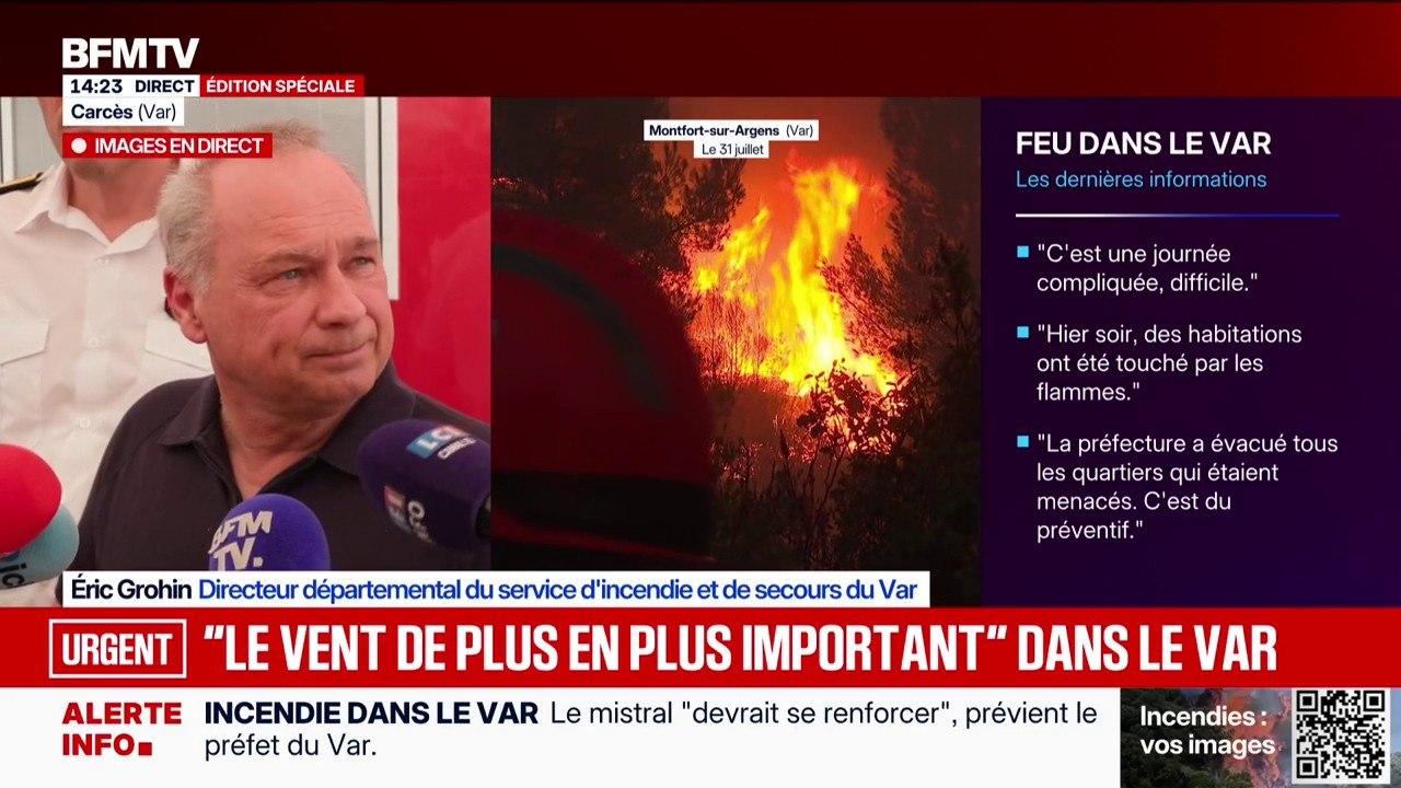 Incendie dans le Var: "Il y a des évacuations qui sont d'ores et déjà envisagées si le feu avançait", explique le directeur du SDIS