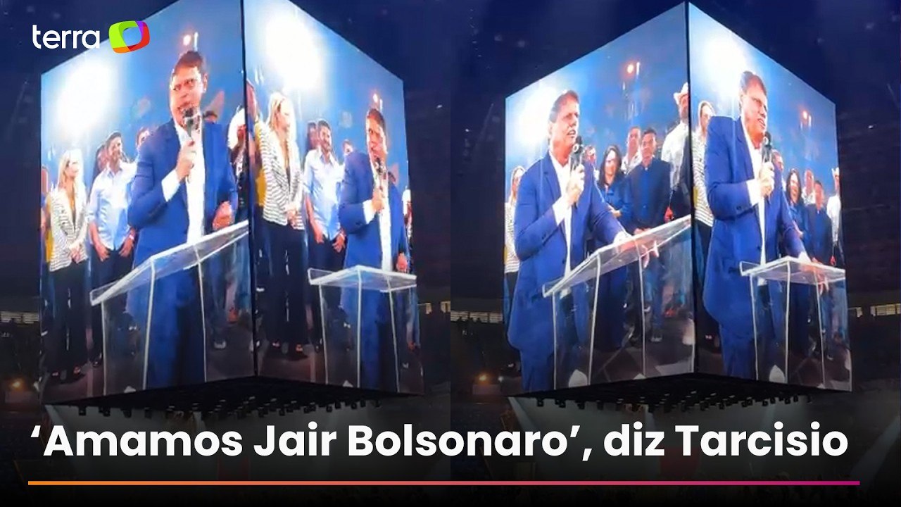Tarcisio afirma que 'ama Bolsonaro' e elogia Flávio em convenção