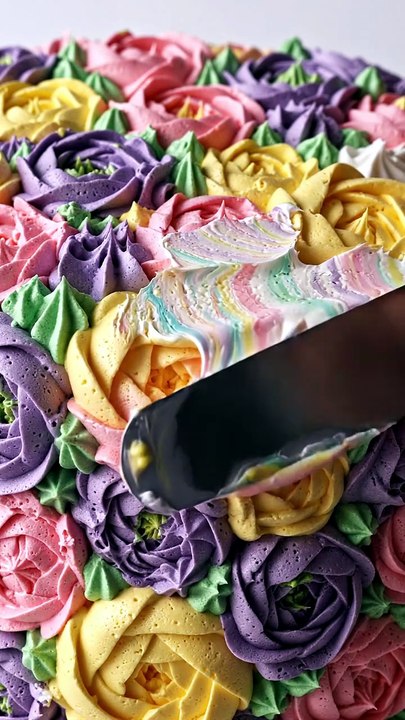 Buttercream Flower Cake Scraped ASMR | Satisfyi...