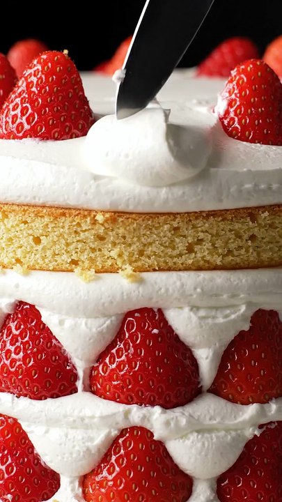 Giant Strawberry Cream Cake Slice | Satisfying ASMR Dessert Original Sound